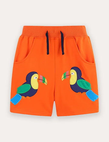 Animal Embroidered Cotton Shorts